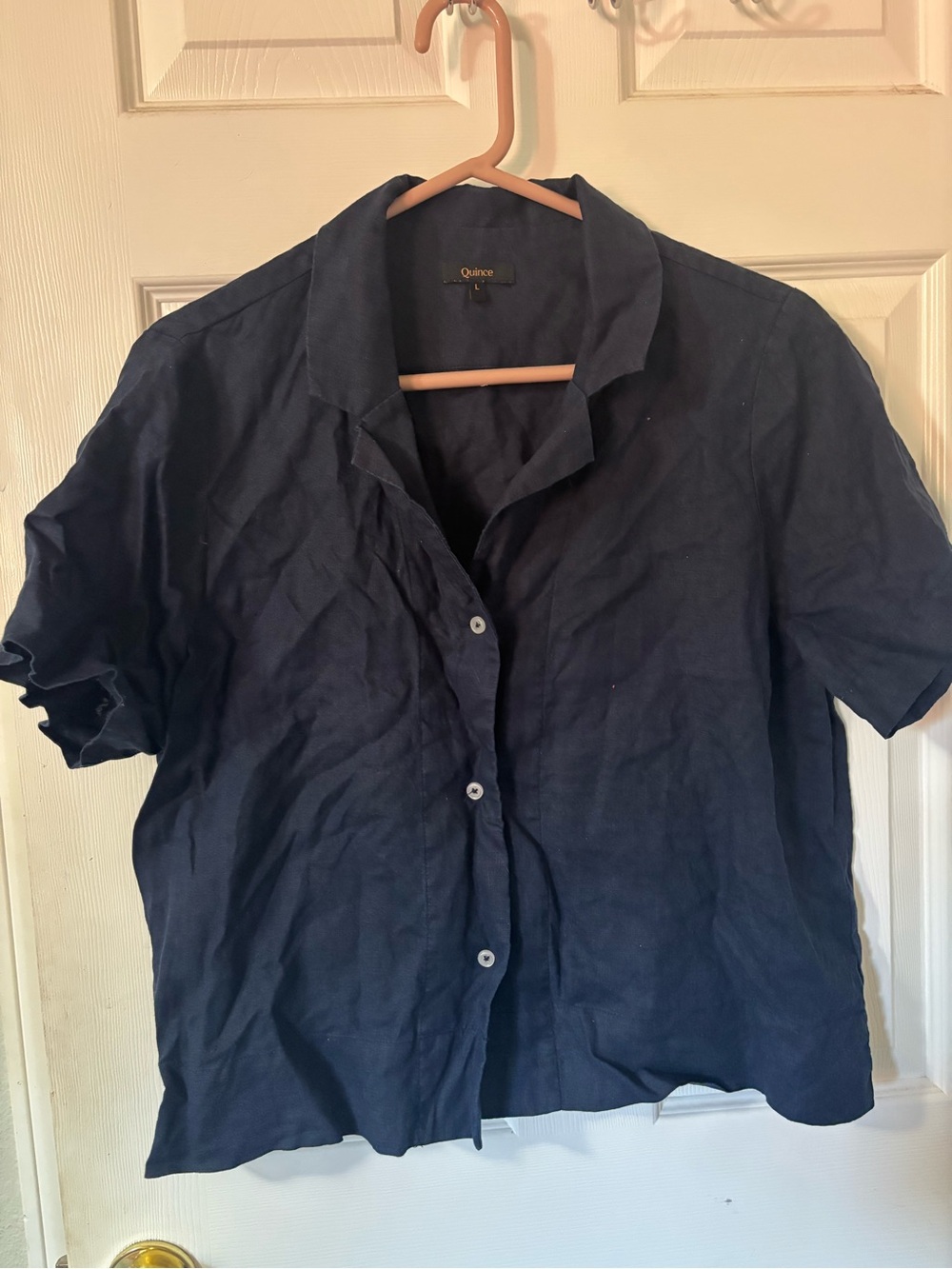 Quince  Navy Short-Sleeve Linen Button-Up Shirt